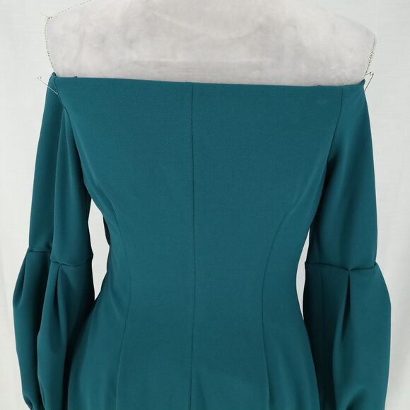 Vince Camuto Dress Womens Small Green Lined Off Shoulder Stretch Knit Bell Slvs - Picture 7 of 8